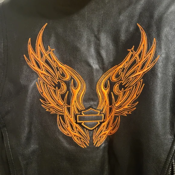 Harley Davidson Jacket and Chaps Set Orange Embroidery Large - Picture 6 of 16